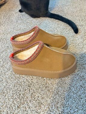 Cozy Tan Slip-On Faux Suede Slippers